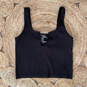 Women's Just Polly Ribbed Rhinestone Crop Tank Top Size L